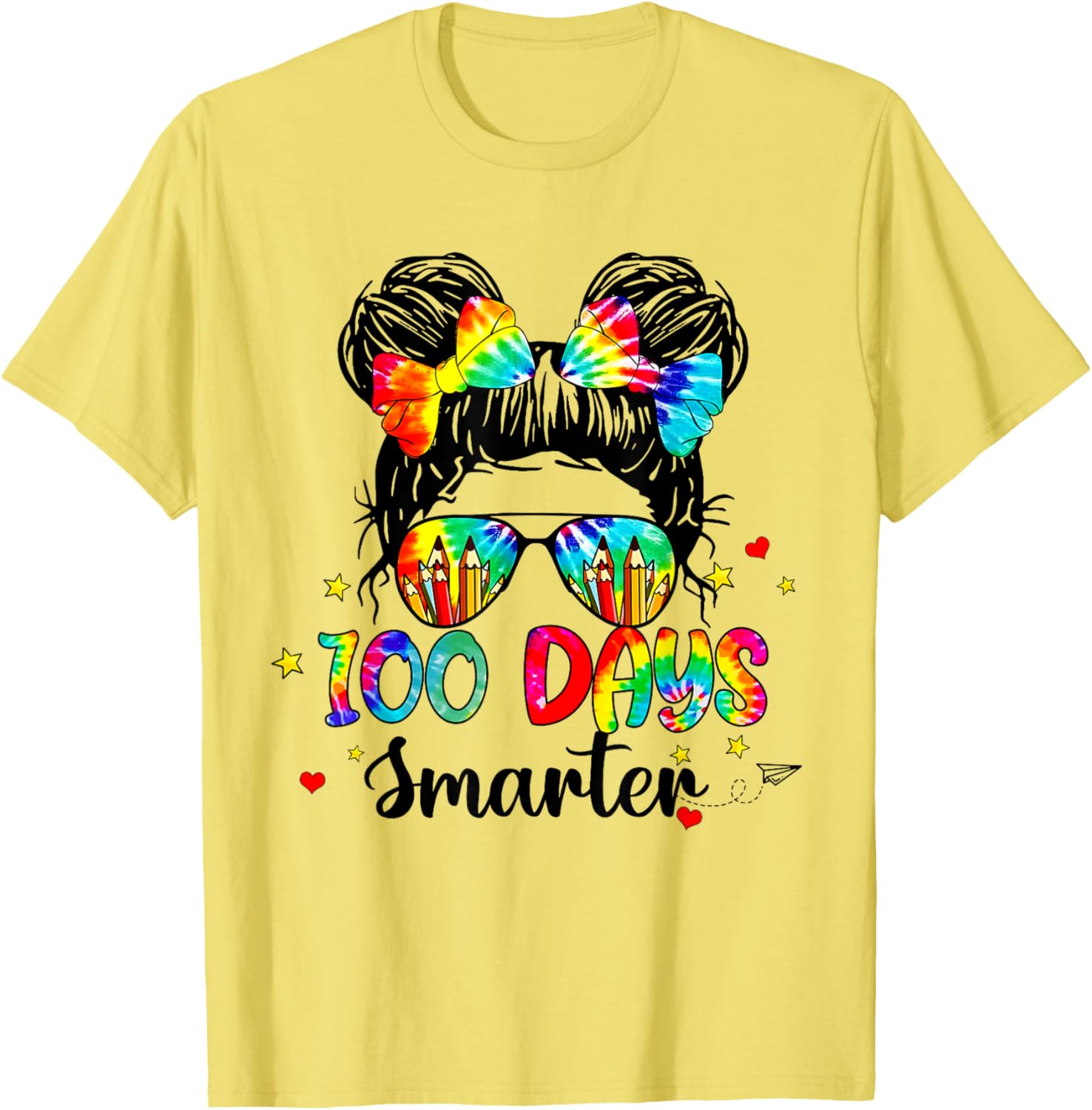Cute Tie Dye Messy Bun 100 Days of School Shirt for Kids - 7