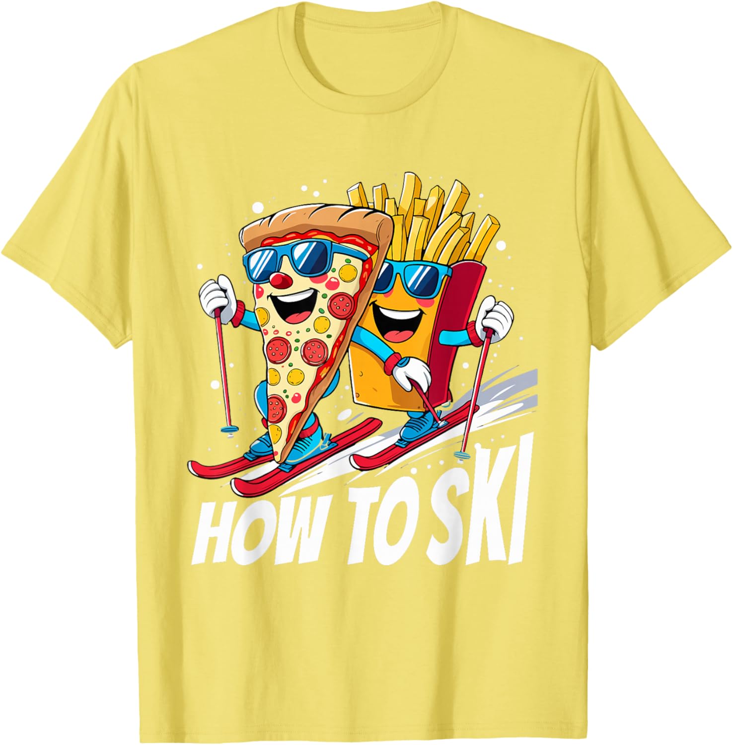 Funny Pizza French Fries Skiing T-Shirt for Ski Lovers and Enthusiasts - 22