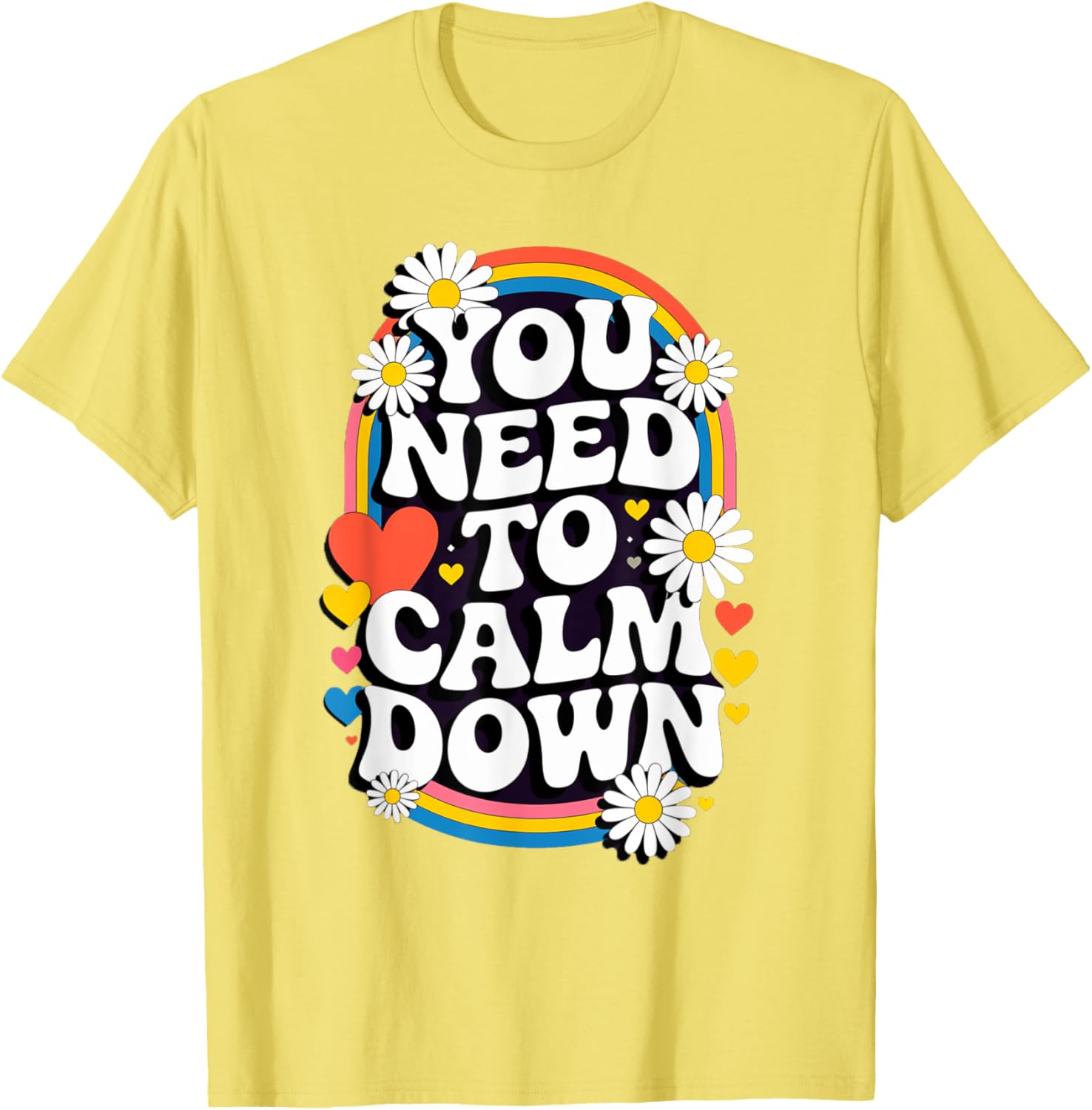Groovy Rainbow Daisy T-Shirt for Calm Vibes and Fun Gifts - 28