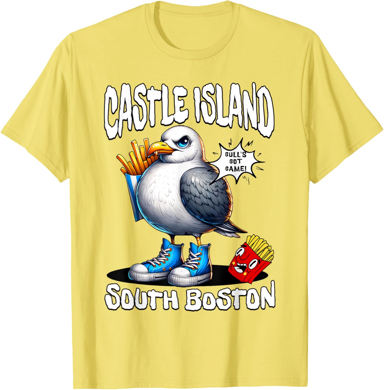 Funny Castle Island Seagull French Fries T-Shirt for Food Lovers - 5