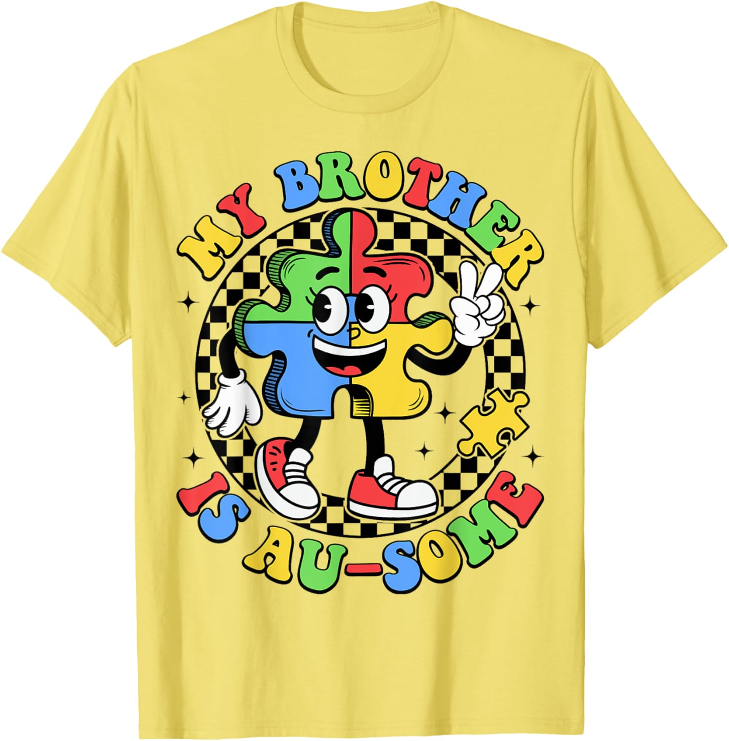 Retro My Brother is Awesome Autism Awareness T-Shirt for Sisters - 5