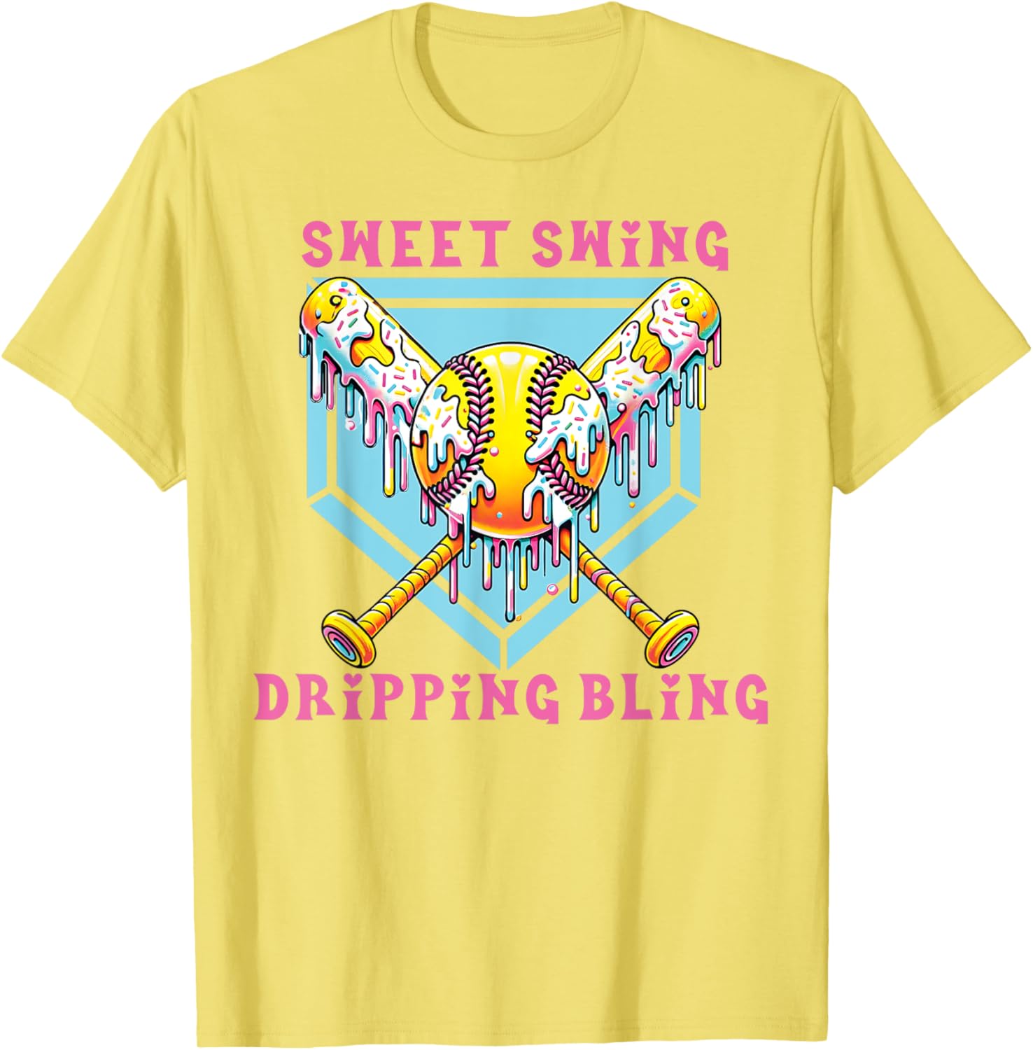 Sweet Swing Dripping Bling Softball Ice Cream Tee for Fun Play Days - 17