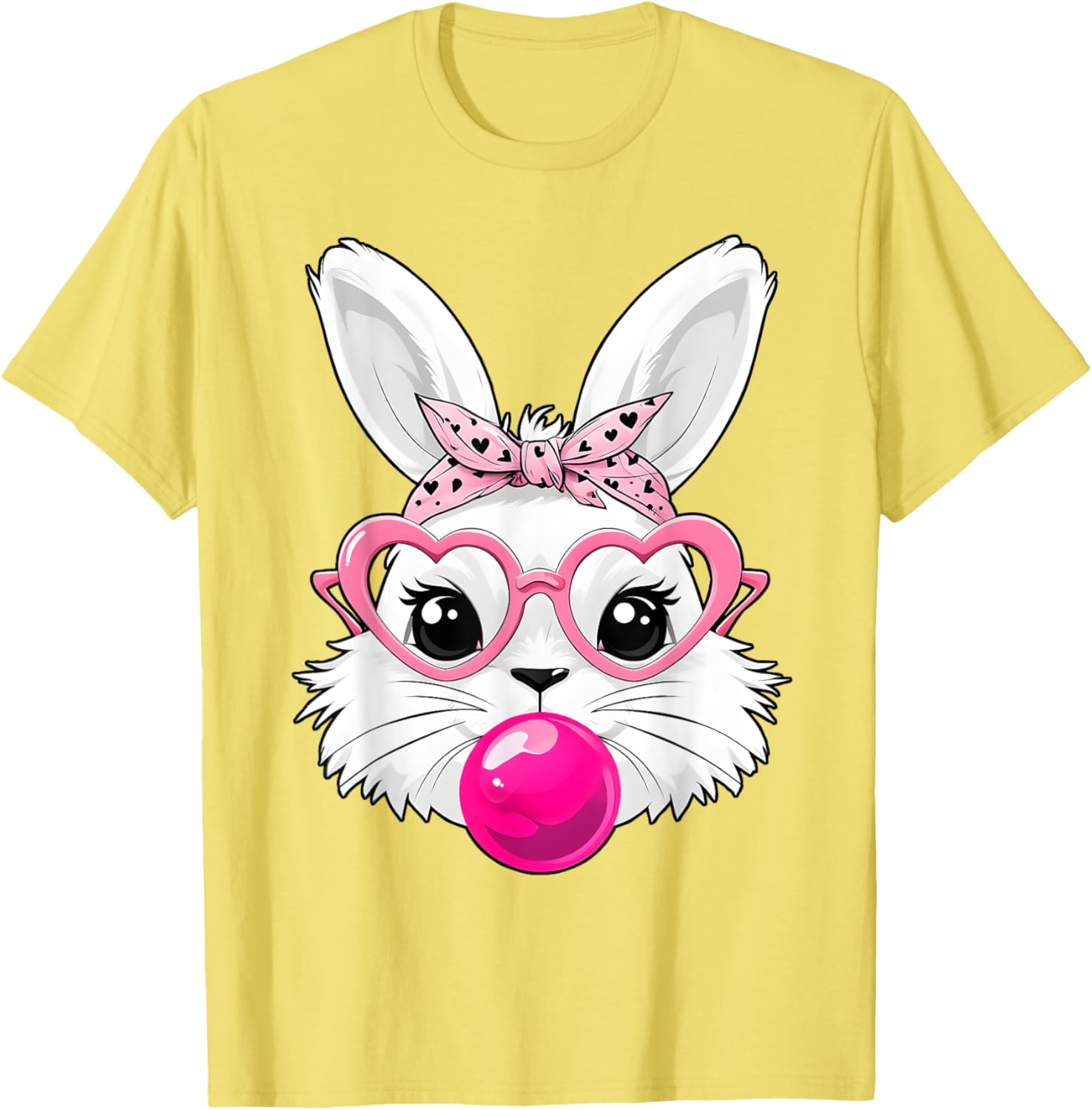 Cute Bunny Face T-Shirt with Heart Glasses for Easter Day Fun - 8