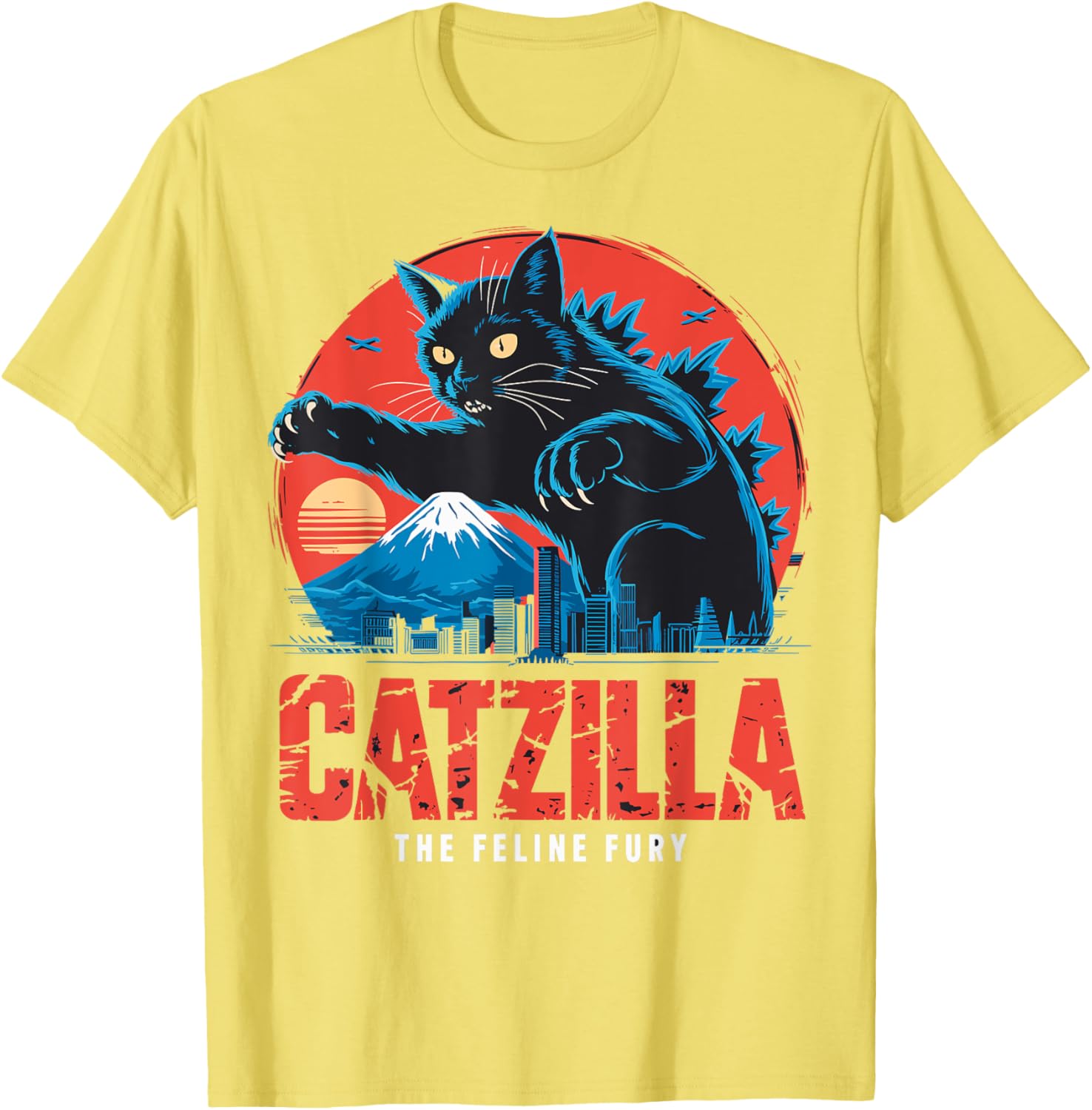 Catzilla Black Cat Vintage T-Shirt for Cat Lovers in Japan Style - 11