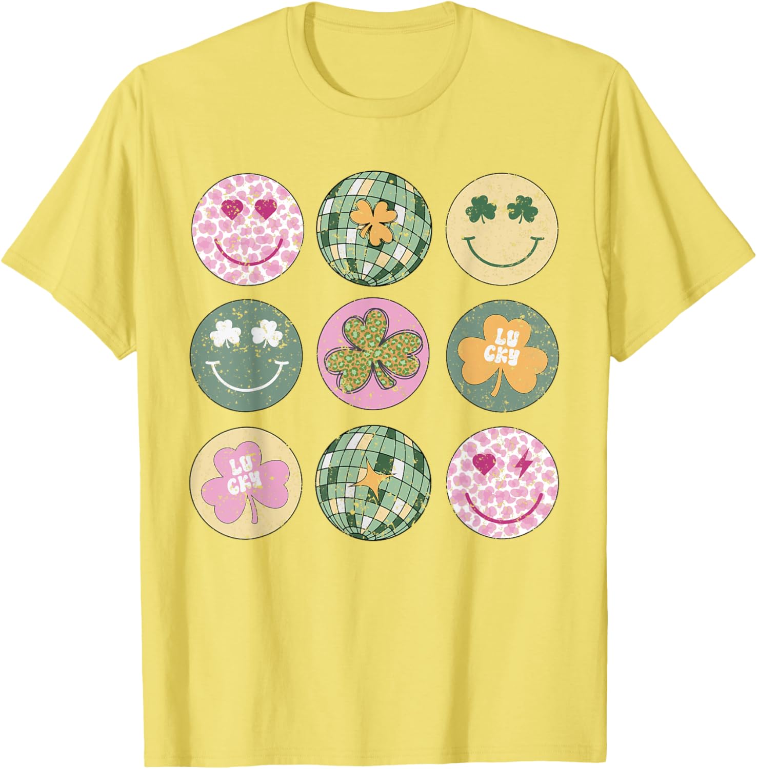 Shamrock Smile Face Disco Ball T-Shirt for Retro St Patricks Day Fun - 20