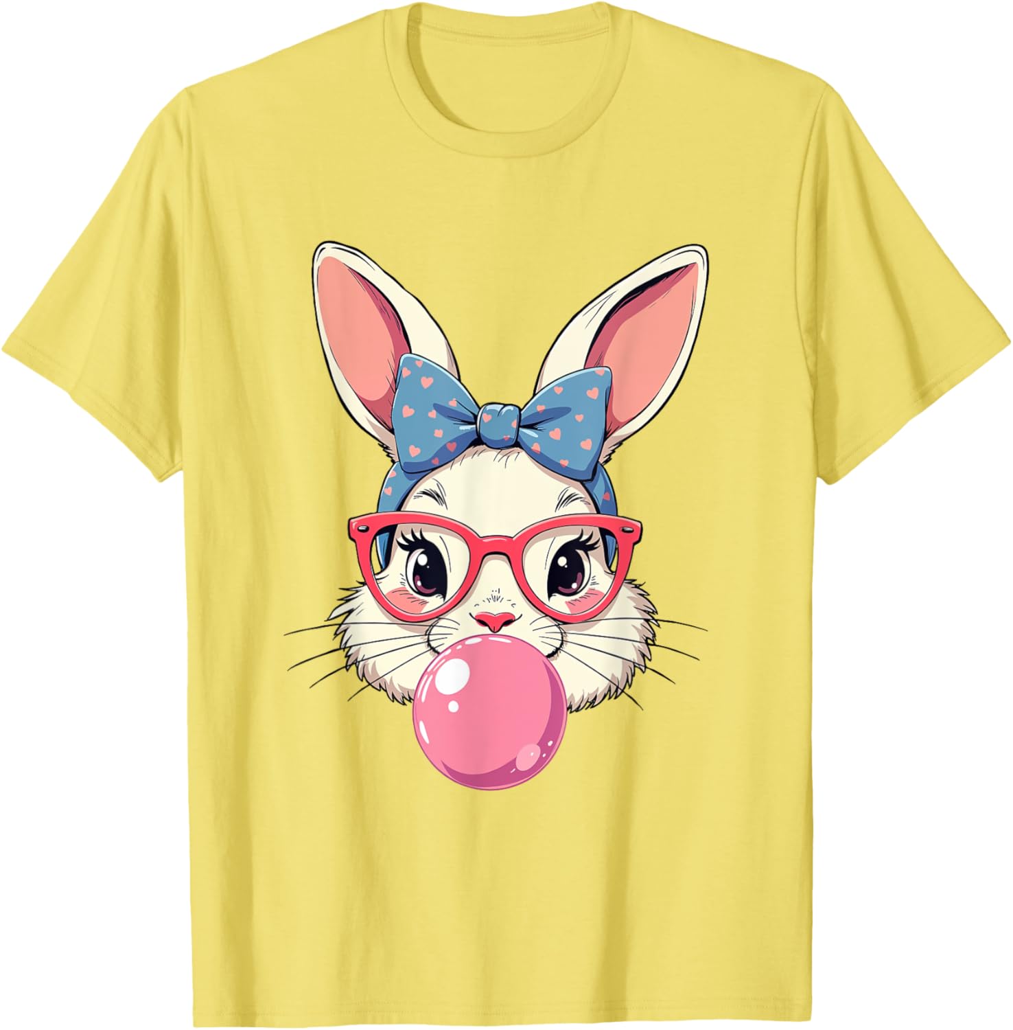 Cute Bunny Face T-Shirt with Heart Glasses and Bandana for Easter Fun - 15