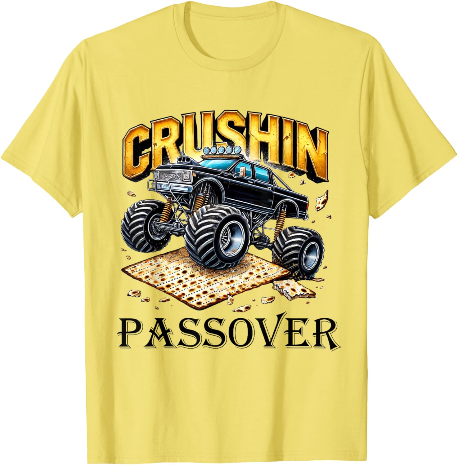 Funny Crushin' Passover Monster Truck Matzah T-Shirt for Celebrations - 9