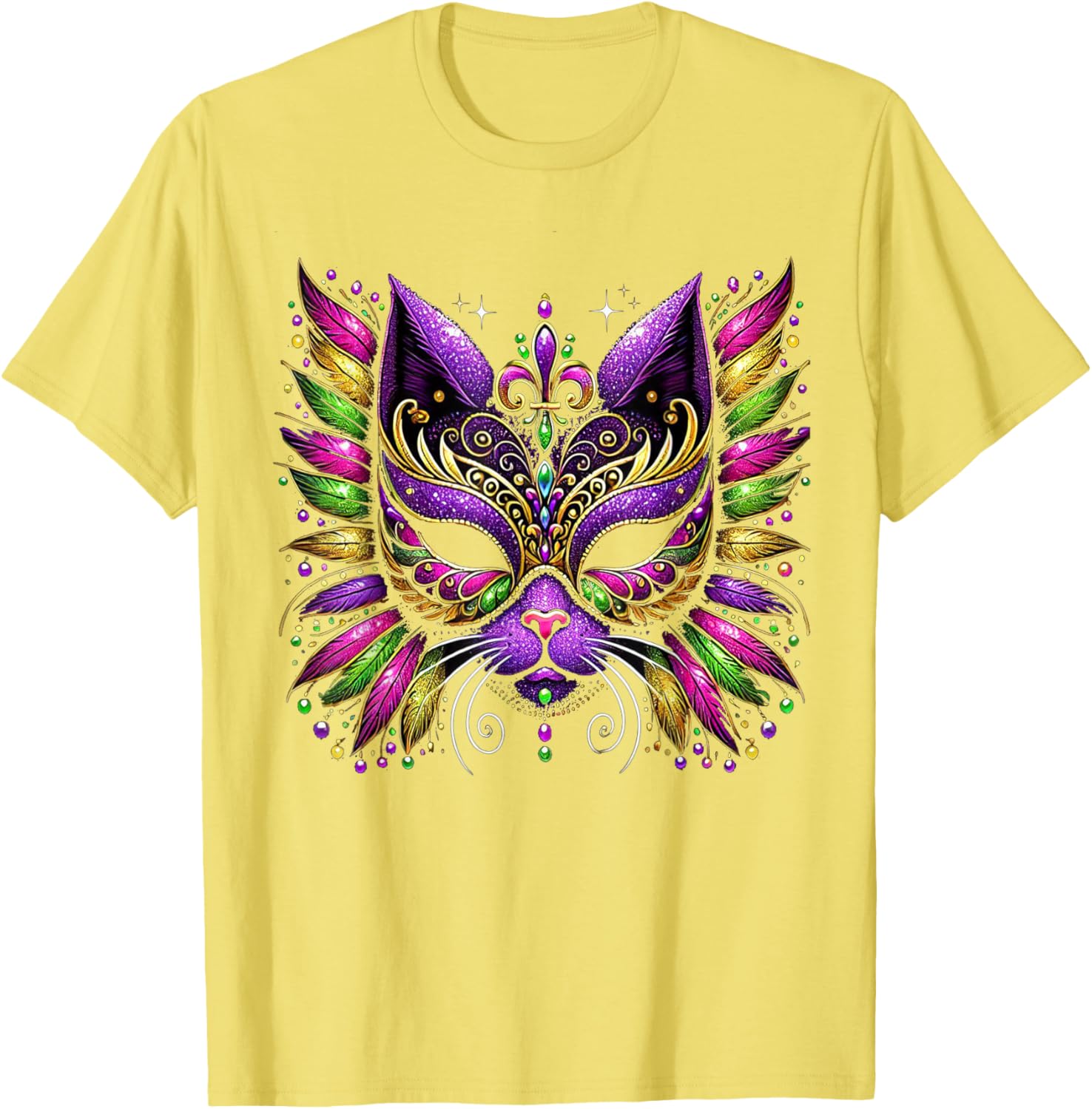 Mardi Gras Cat Mask T-Shirt for Women and Kids Perfect for 2025 Celebrations - 9