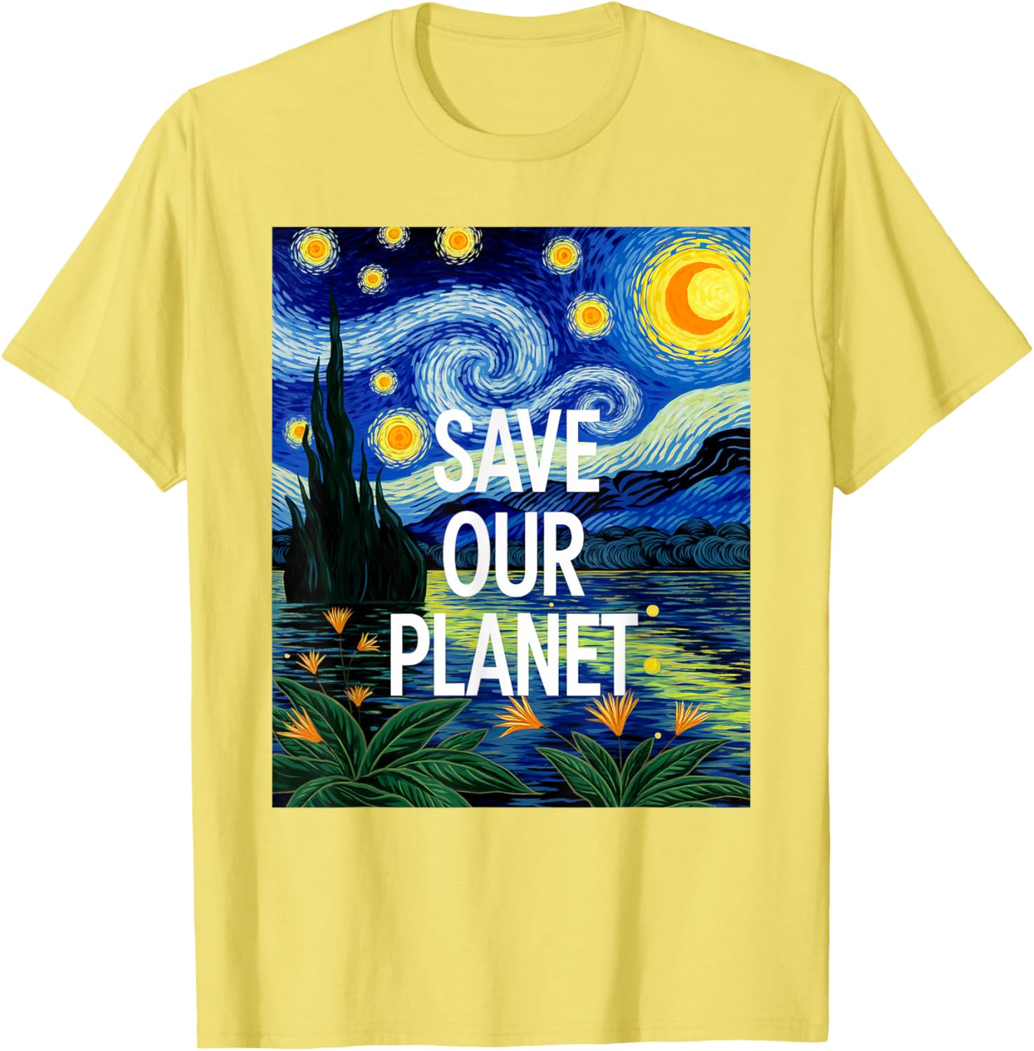 Save Our Planet Starry Night Nature Art T-Shirt for Eco Activists - 14