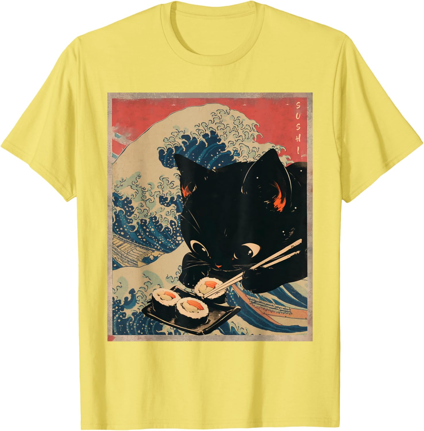 Kawaii Sushi Cat T-Shirt Cute Japanese Anime Clothing for Cat Lovers - 5