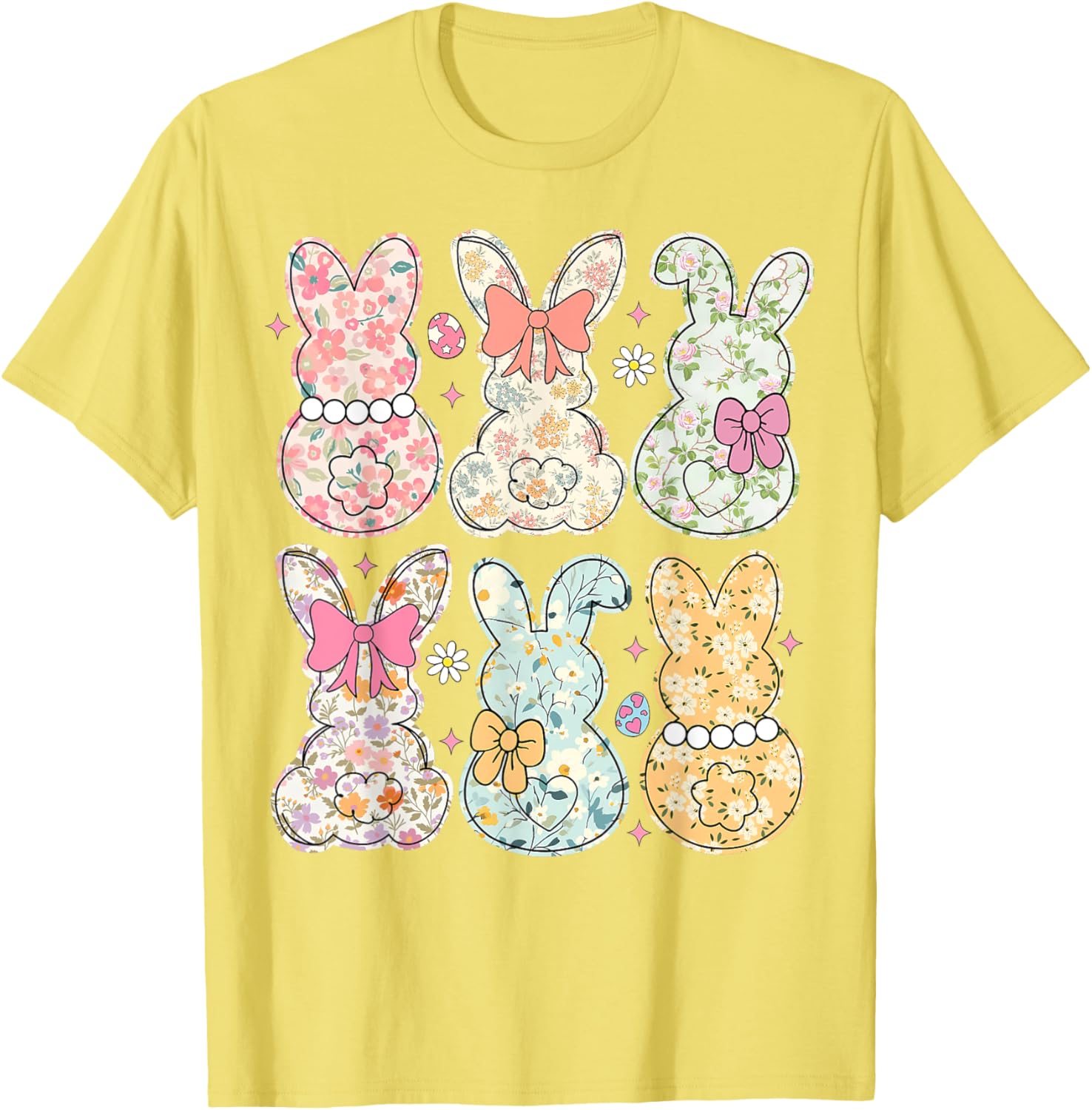 Coquette Bow Easter Bunny Retro Boho Flower T-Shirt for Women and Girls - 11