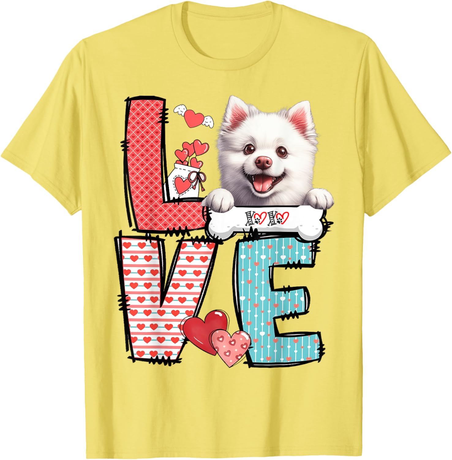 Love American Eskimo Dog Valentine's Day T-Shirt for Dog Lovers - 14