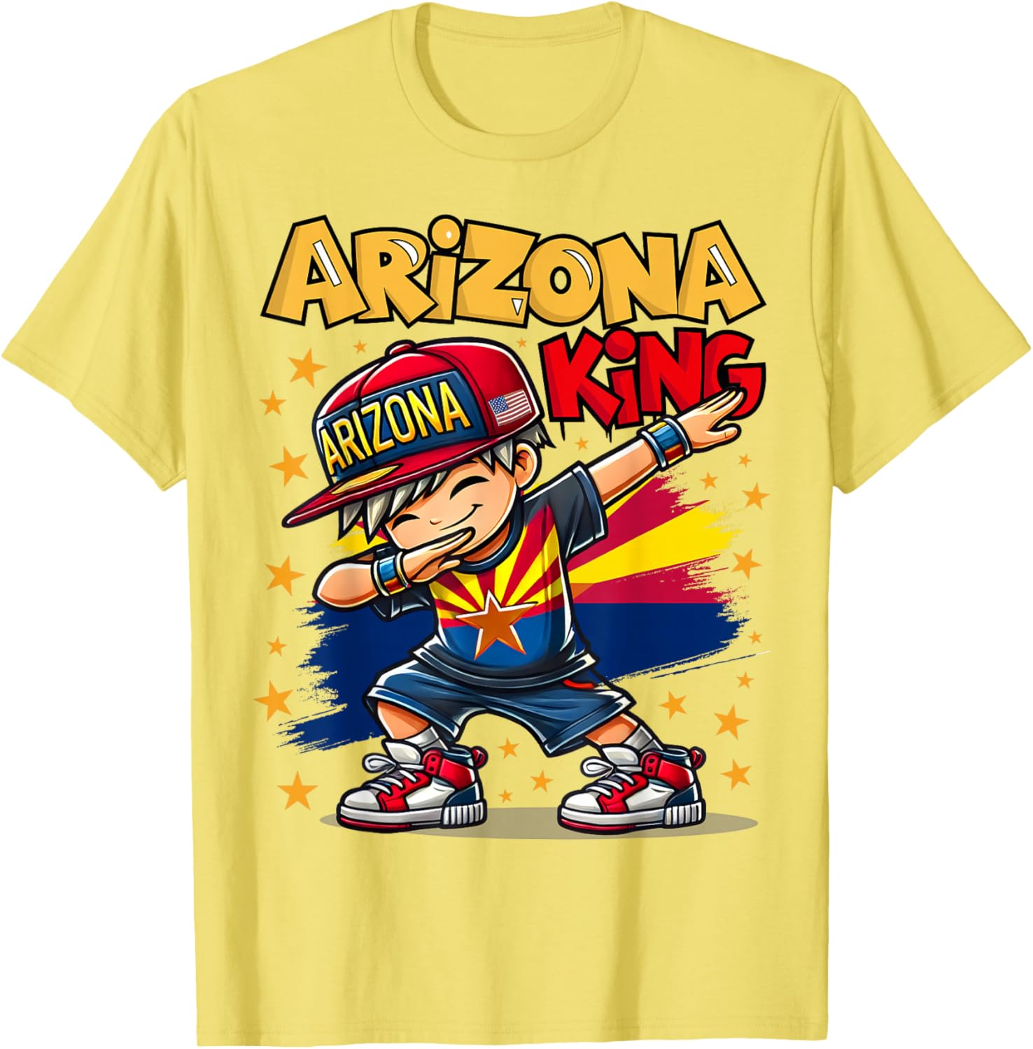 Cool Arizona King Dabbing Kids T-Shirt with Flag Design for Fun Fashion - 1