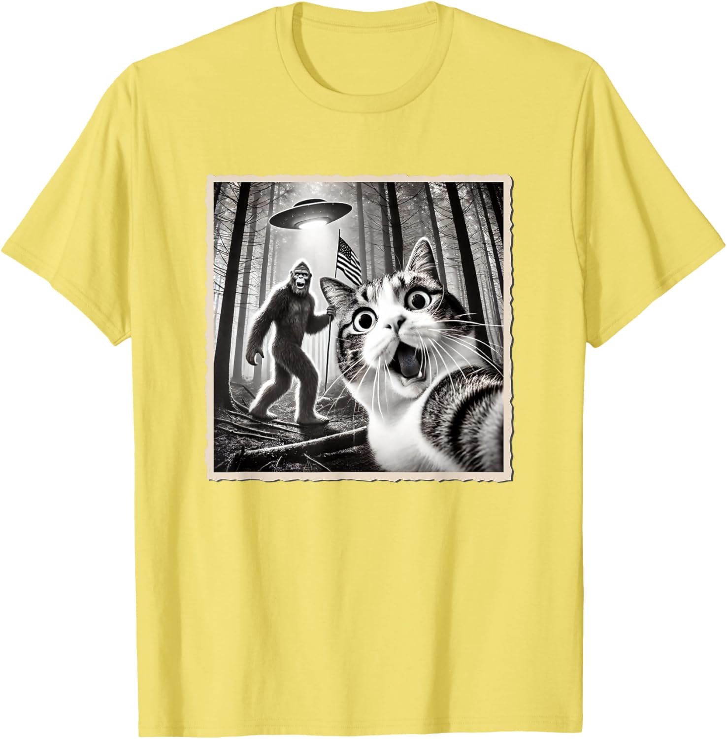 Funny Bigfoot Cat 4th of July American Flag T-Shirt for Patrotic Fun - 12