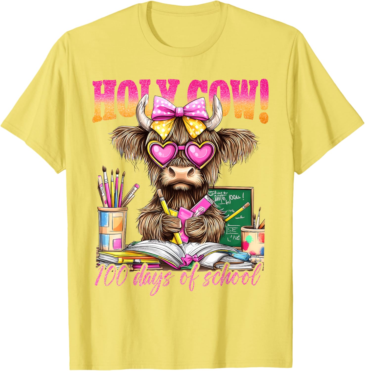 Cute Highland Cow 100 Days of School T-Shirt for Teachers and Kids - 2