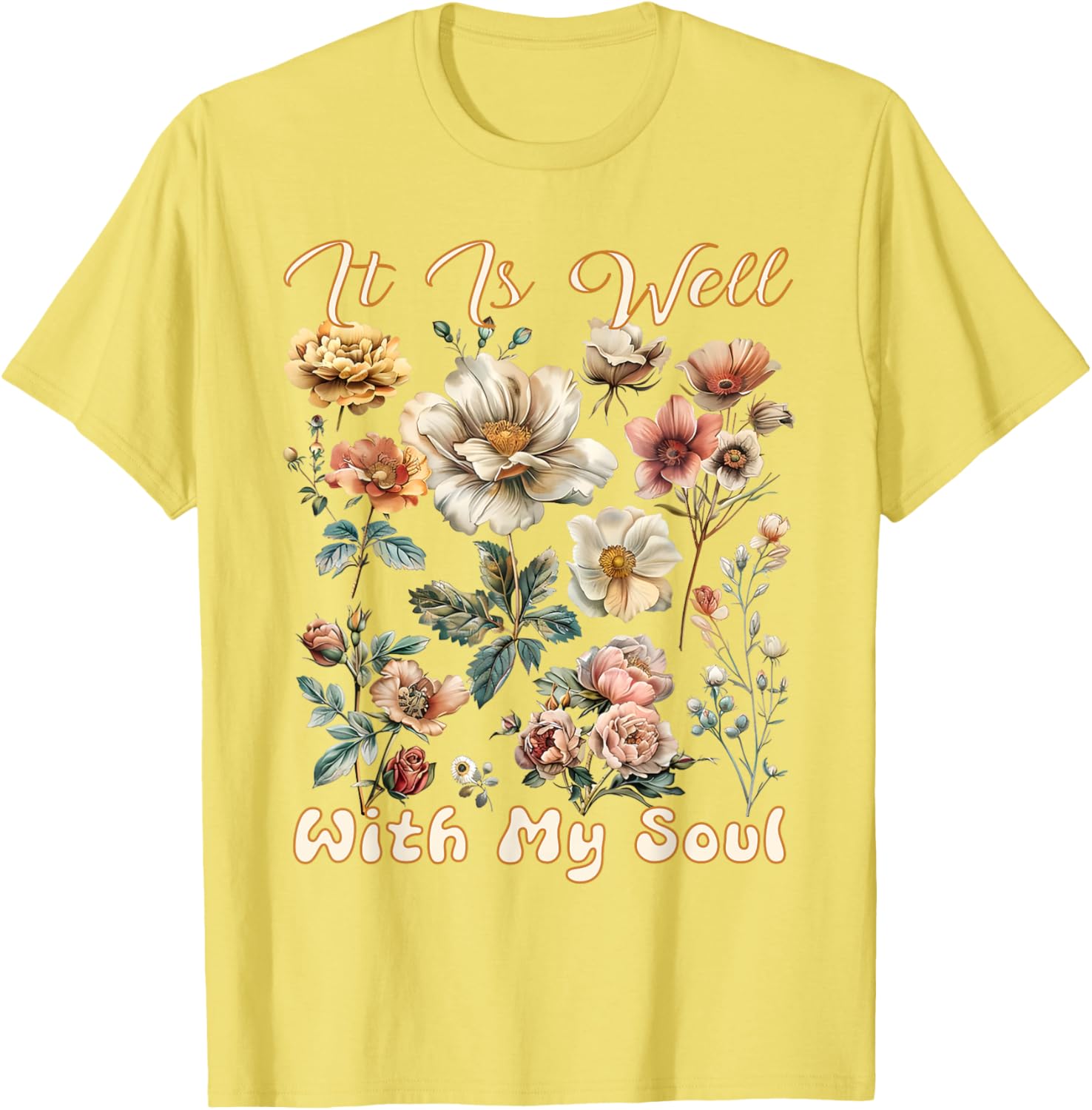 Boho Wildflower T-Shirt It Is Well With My Soul Faith Inspired Design - 2
