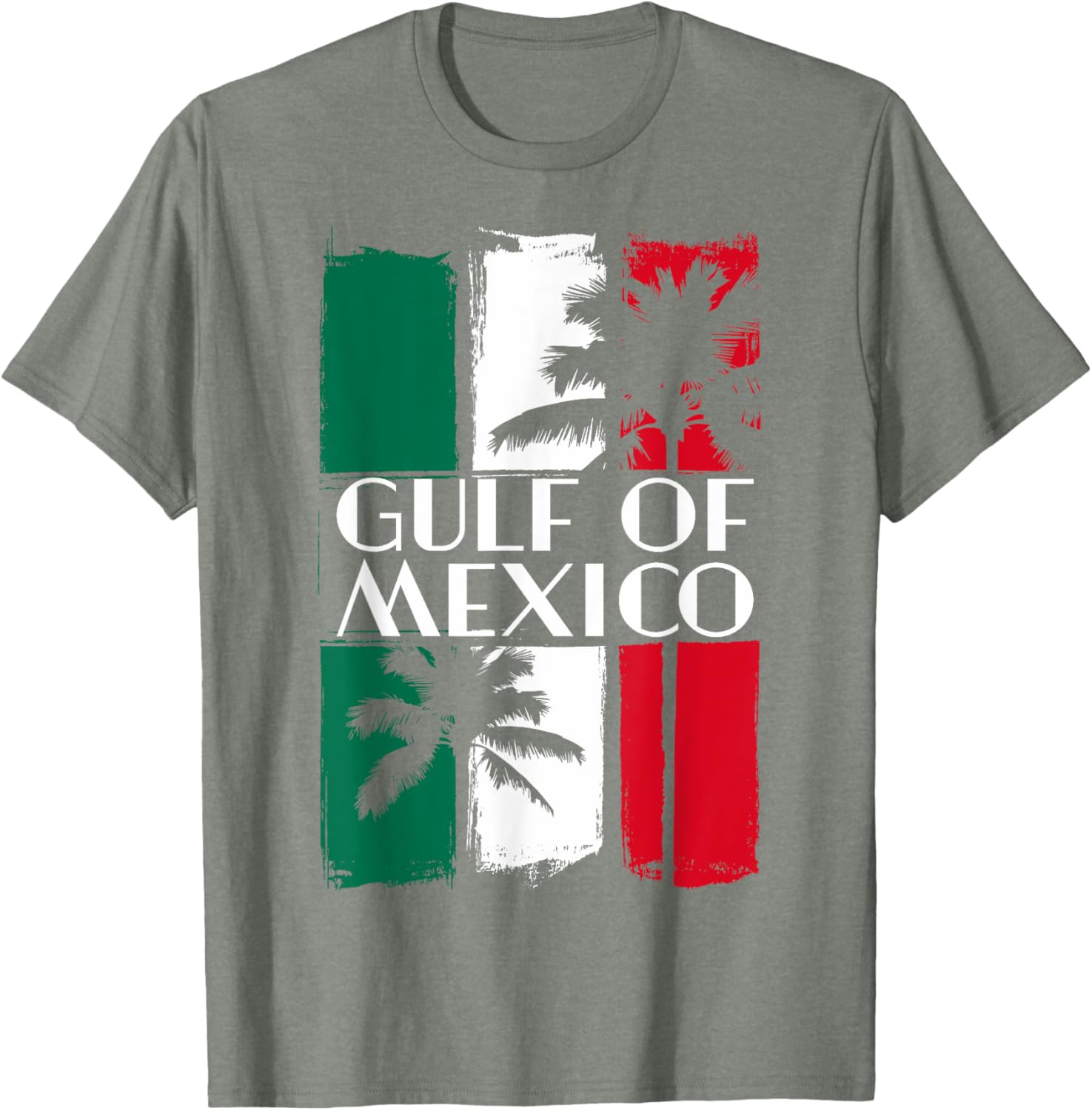 Gulf of Mexico T-Shirt with Mexican Flag Colors and Palm Trees - 14