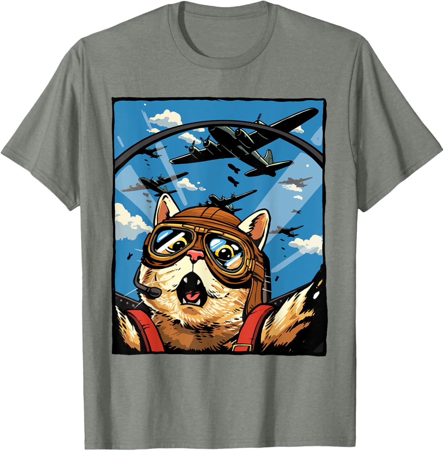 Funny Cat Pilot Jet Fighter T-Shirt for Cat Lovers and Meme Fans - 27