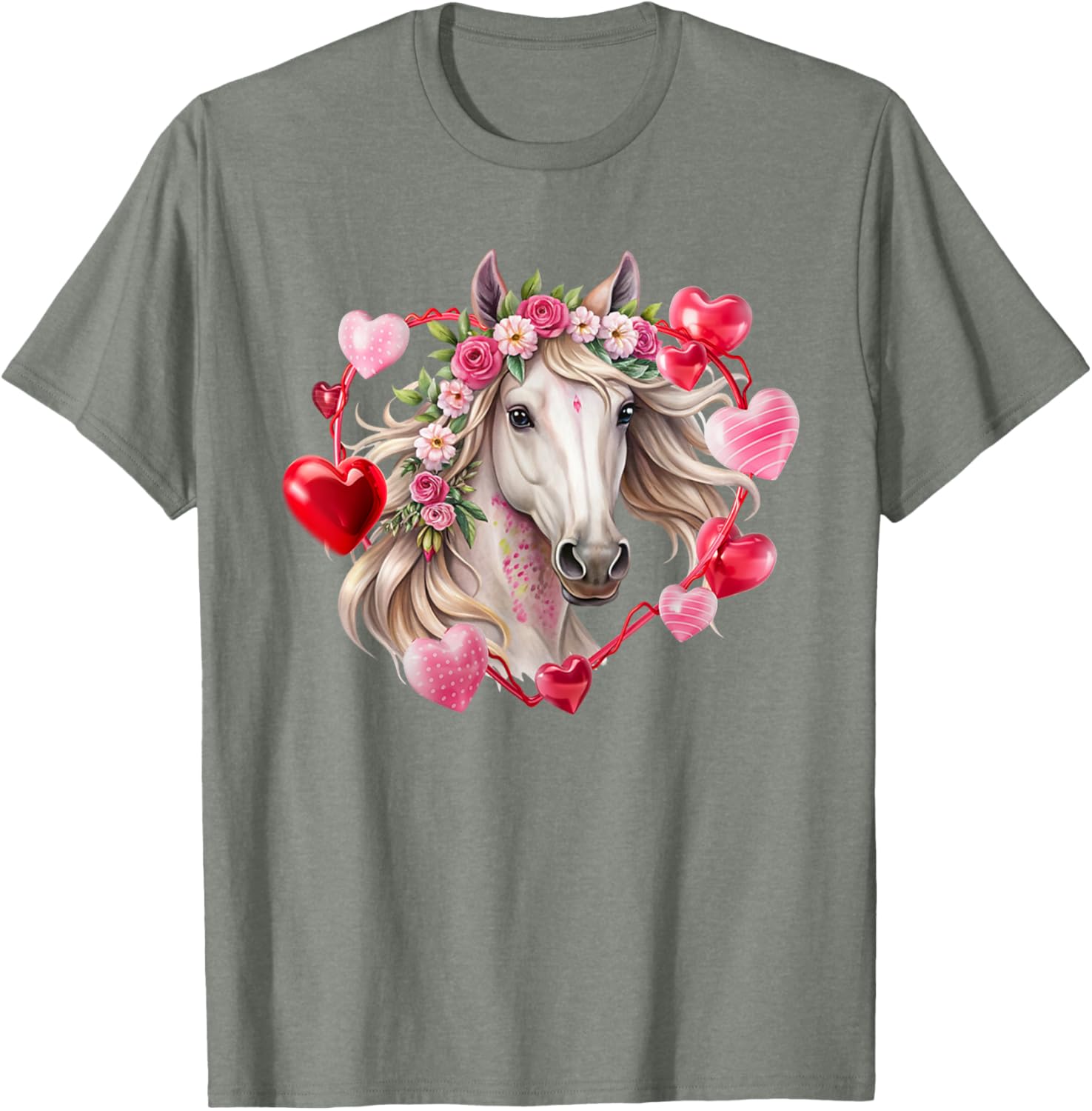 Happy Valentine's Day Equestrian T-Shirt with Horse and Hearts Design - 16