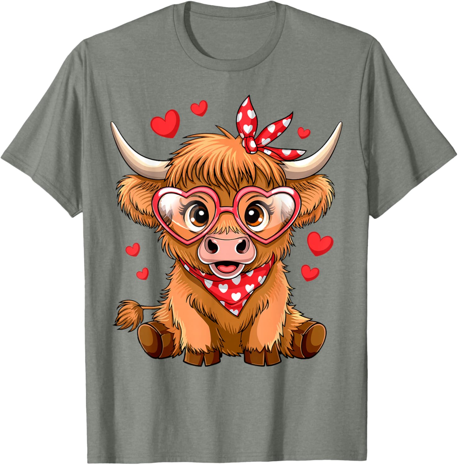 Funny Highland Cow Valentine's Day T-Shirt with Heart Design for Women - 15