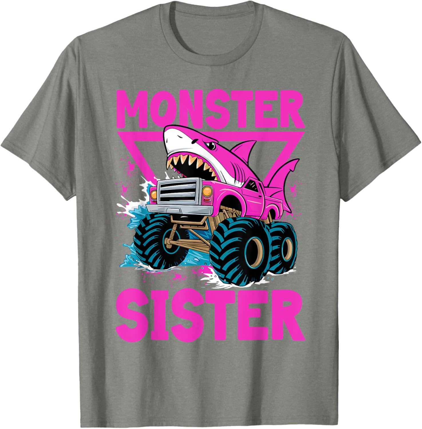 Pink Shark Monster Truck T-Shirt for Girls - Fun Sister Jam Shirt - 6