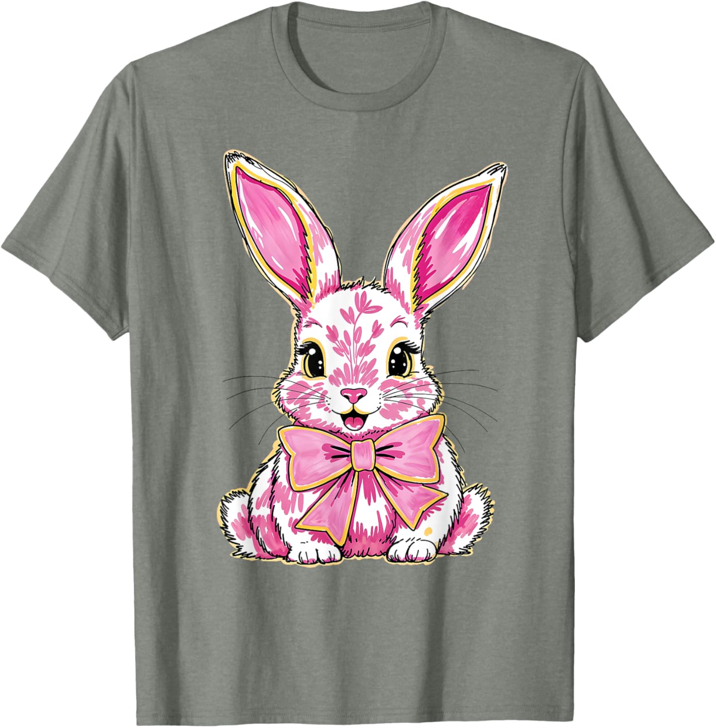 Adorable Pink Coquette Bow Happy Easter Bunny T-Shirt for Women & Teens - 18