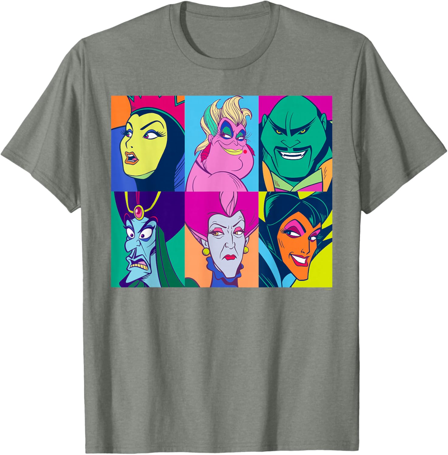 Disney Villains Retro Color Grid T-Shirt for Fans of Classic Characters - 1