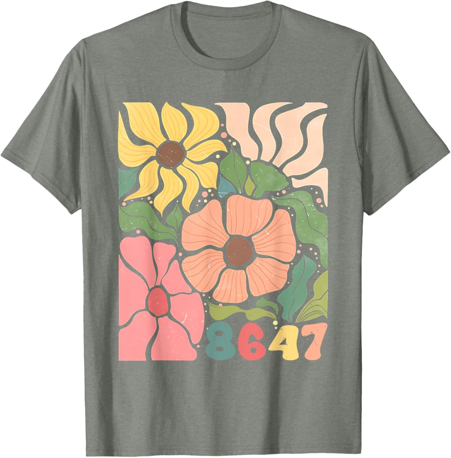 Boho Style Floral T-Shirt with Subtle Anti Trump Design for Women - 17