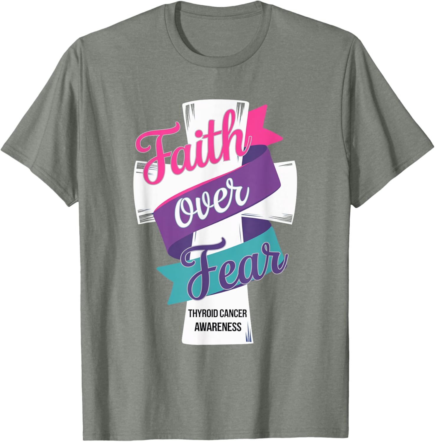 Faith Over Fear Thyroid Cancer Awareness T-Shirt for Hopeful Support - 8