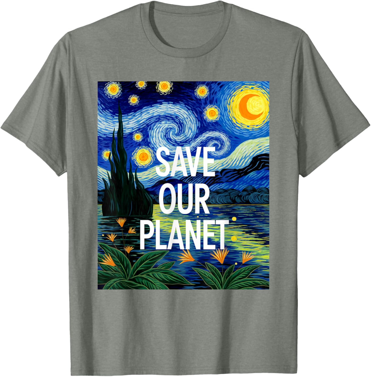 Save Our Planet Starry Night Nature Art T-Shirt for Eco Activists - 19