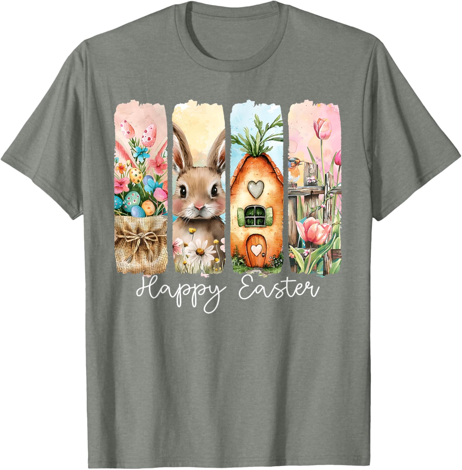 Happy Easter Bunny Chick Eggs Floral T-Shirt for Cute Spring Style - 2