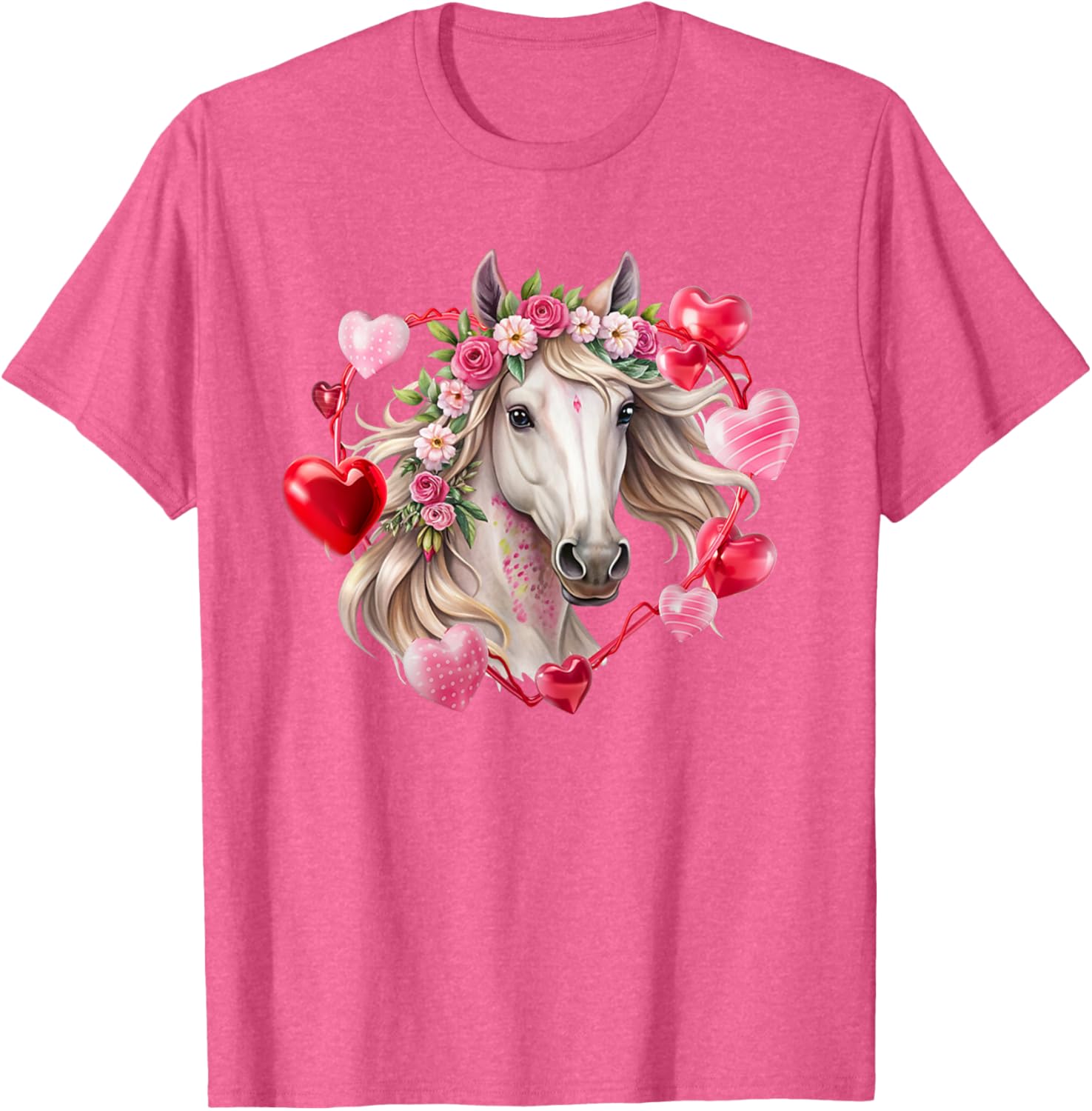 Happy Valentine's Day Equestrian T-Shirt with Horse and Hearts Design - 22