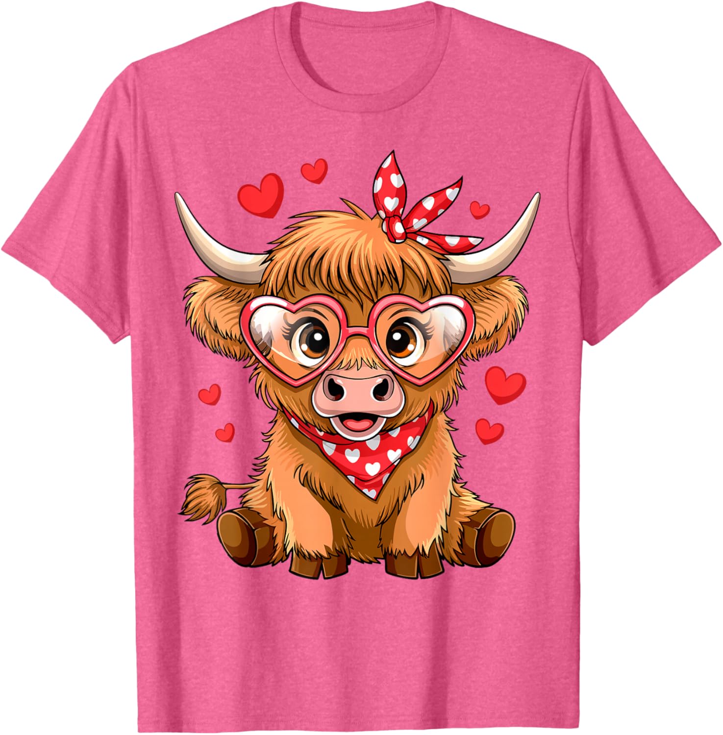 Funny Highland Cow Valentine's Day T-Shirt with Heart Design for Women - 18
