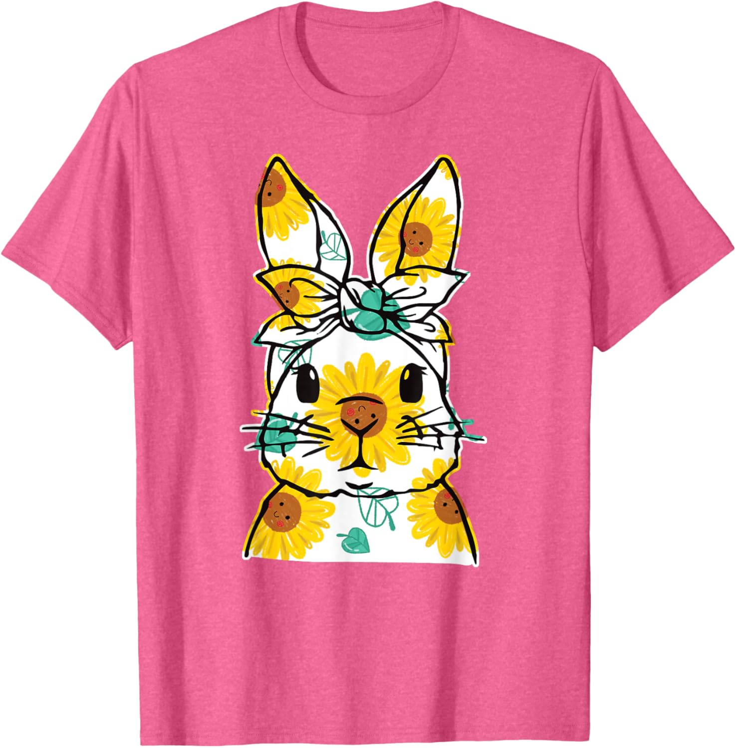Happy Easter Bunny Sunflower Women's T-Shirt Cute Rabbit Face Design - 9