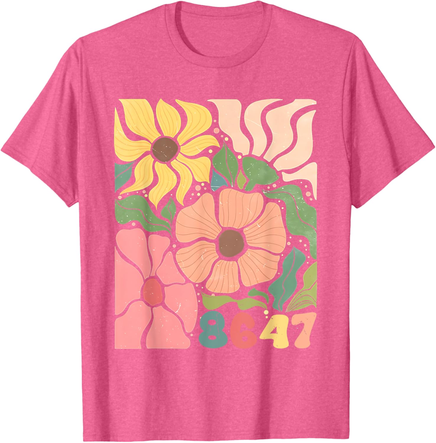 Boho Style Floral T-Shirt with Subtle Anti Trump Design for Women - 1