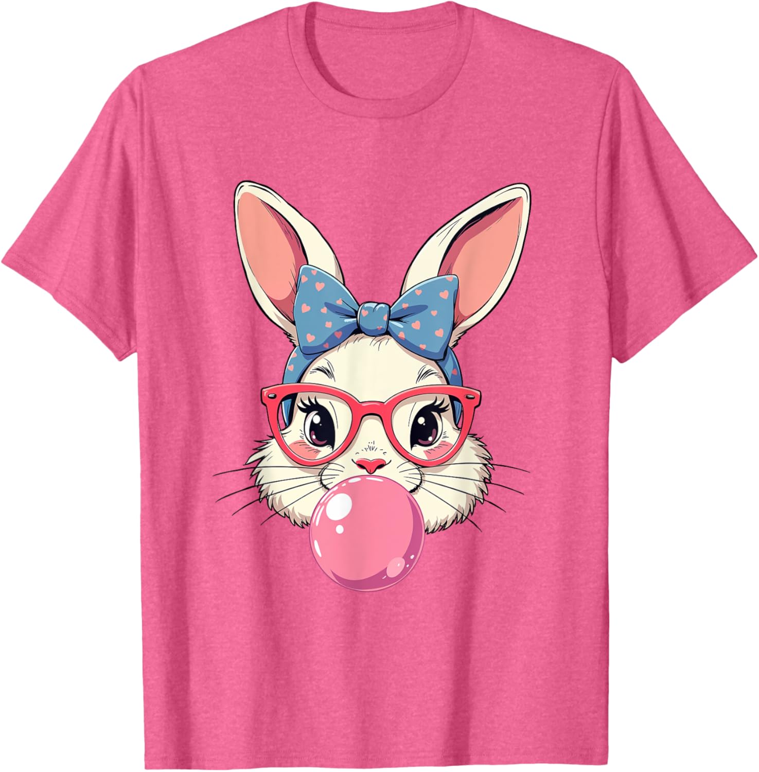 Cute Bunny Face T-Shirt with Heart Glasses and Bandana for Easter Fun - 29
