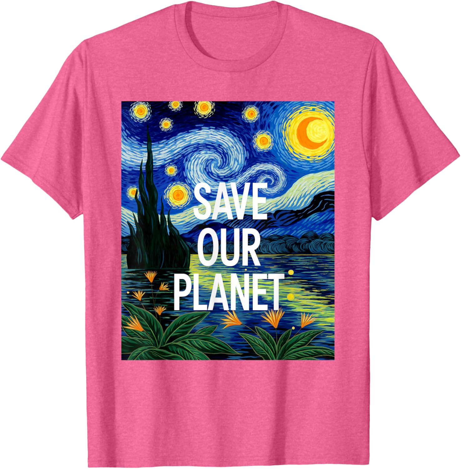Save Our Planet Starry Night Nature Art T-Shirt for Eco Activists - 9