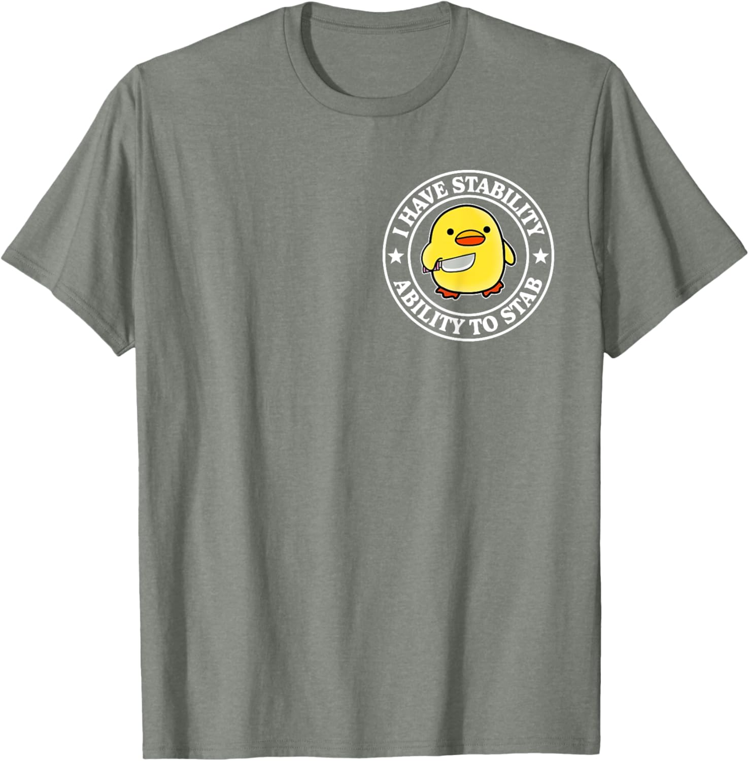 Funny Sarcastic Duck T-Shirt with Stability Ability to Stab Design - 1