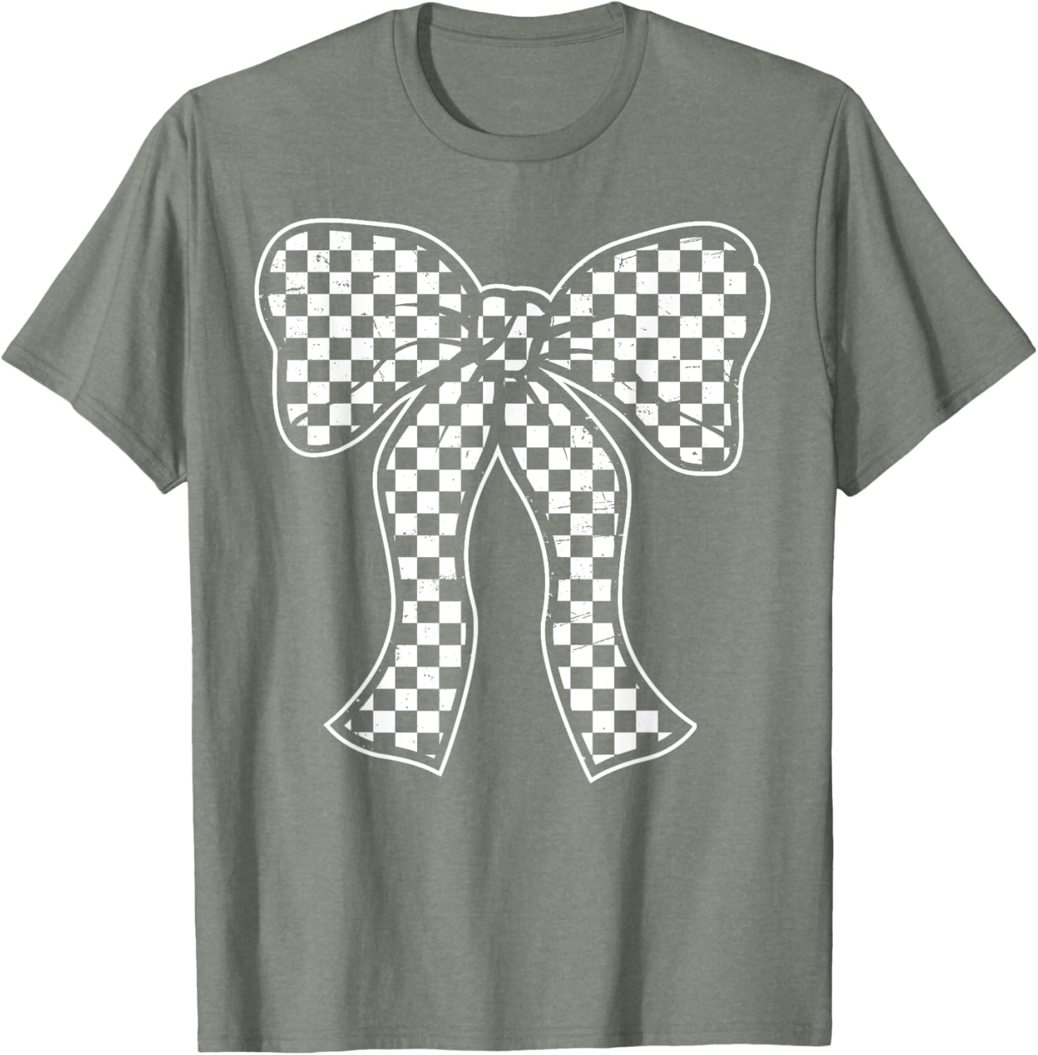 Cute Checkered Bow Flag T-Shirt for Women - Race Car Racing Style - 4