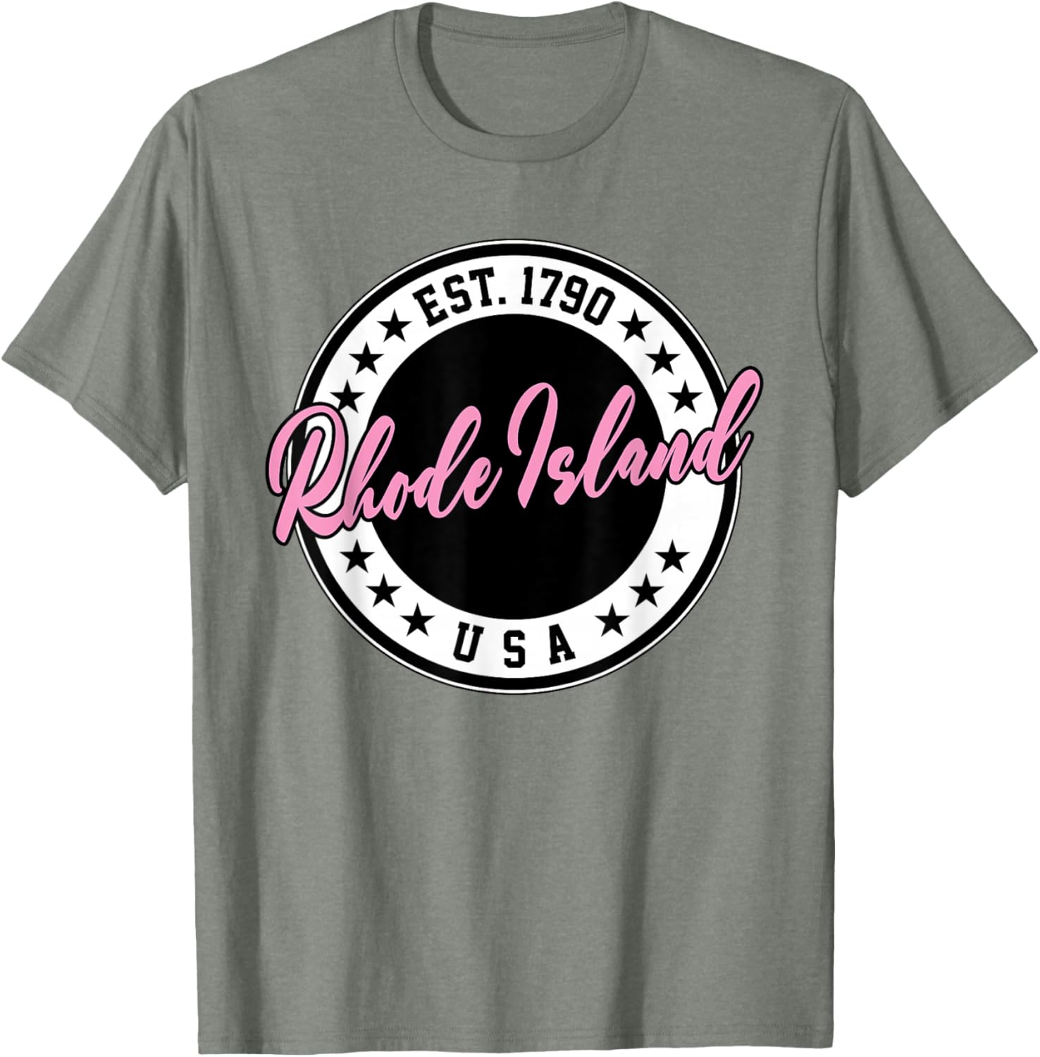 Rhode Island USA Script Circle Pink Text T-Shirt for Stylish Comfort - 22