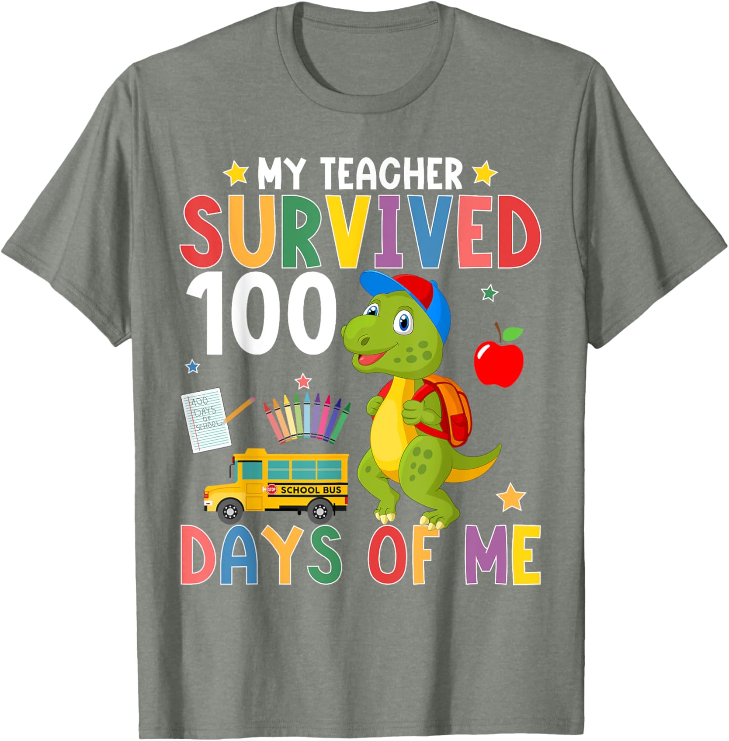 My Teacher Survived 100 Days Dino T-Shirt for 100th Day of School - 2
