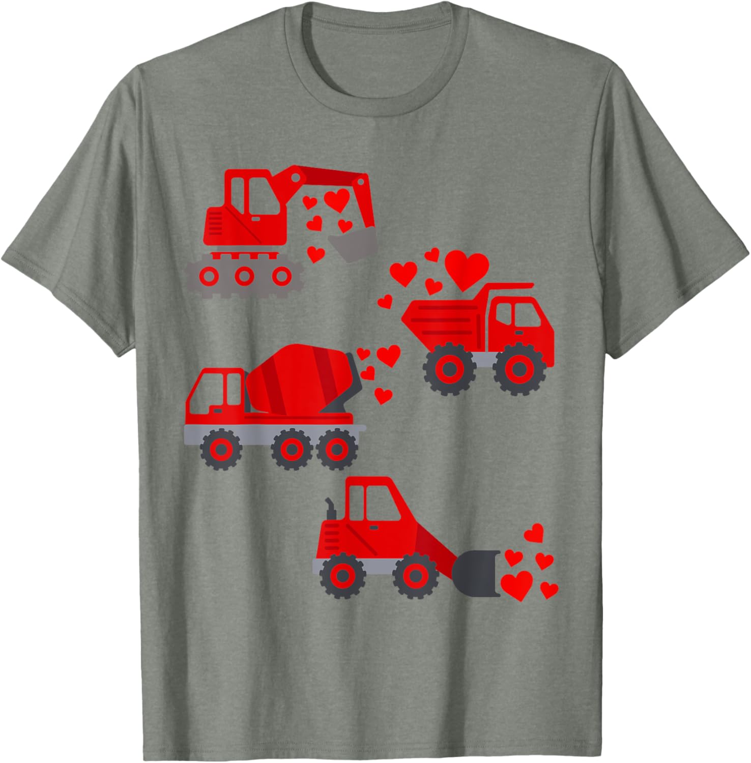 Funny Valentine's Day Construction Trucks Hearts T-Shirt for Boys - 6