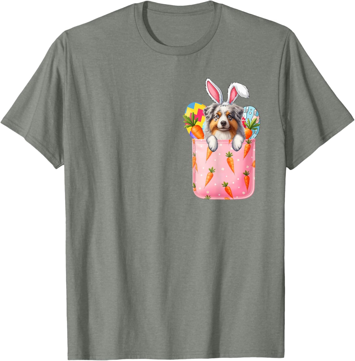 Easter Bunny Australian Shepherd Carrots Pocket T-Shirt for Pet Lovers - 8