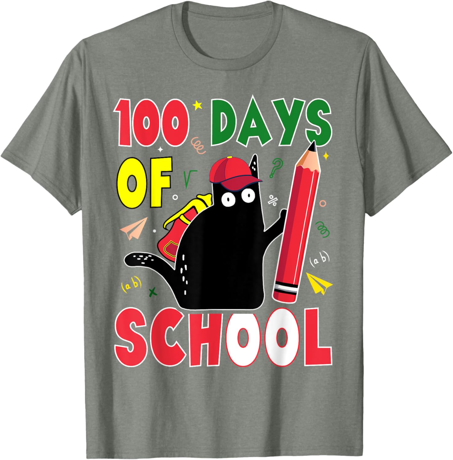 Funny Cat 100 Days of School T-Shirt for Kids and Adults - 3
