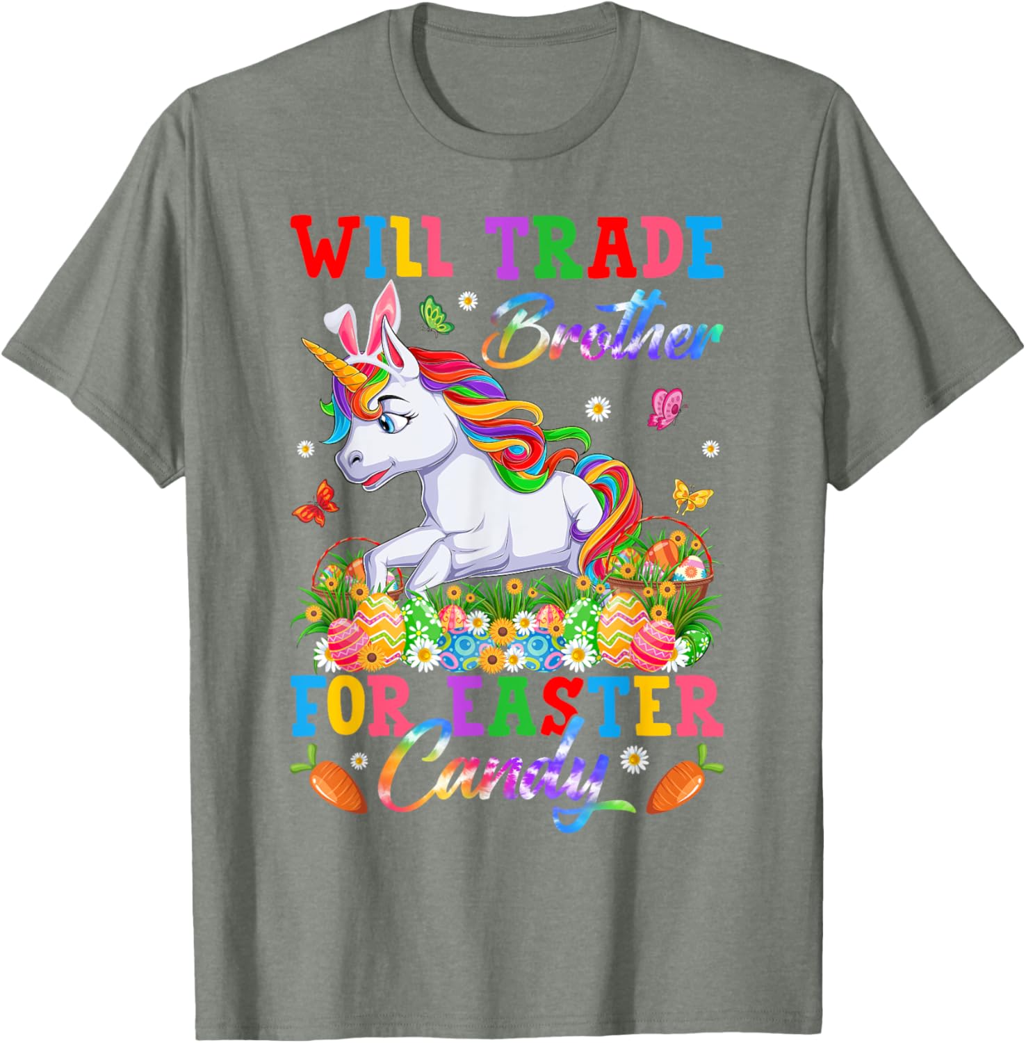 Funny Easter T-Shirt Will Trade Brother for Unicorns and Candy Eggs - 27