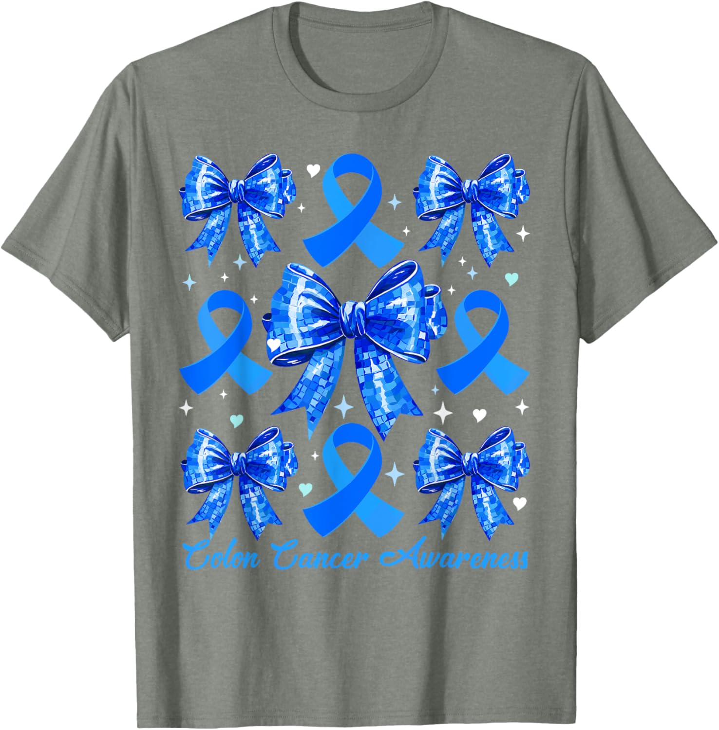 Retro Coquette Blue Ribbon T-Shirt for Women's Colon Cancer Awareness - 14