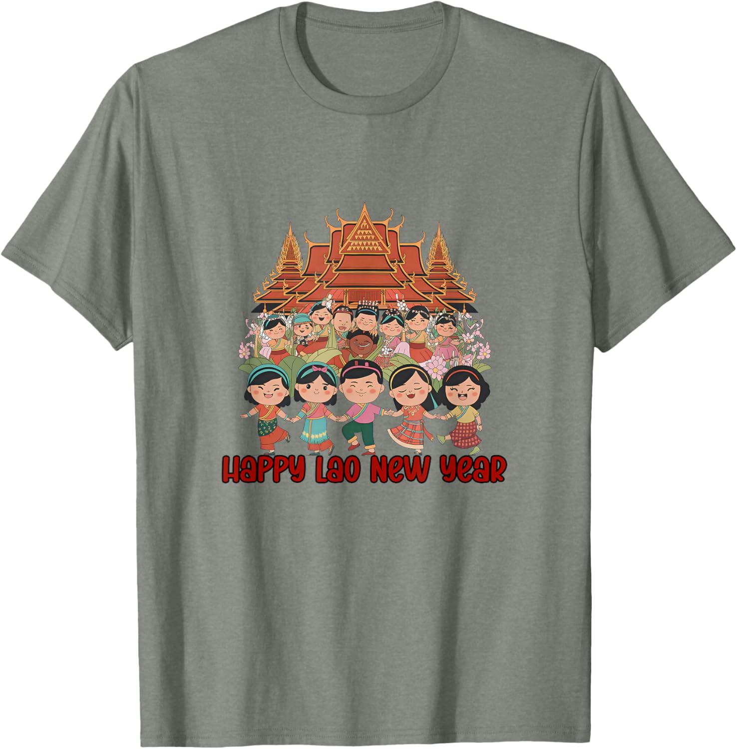 Laos Happy Lao New Year Temple T-Shirt for Celebrating Pi Mai Festival - 17