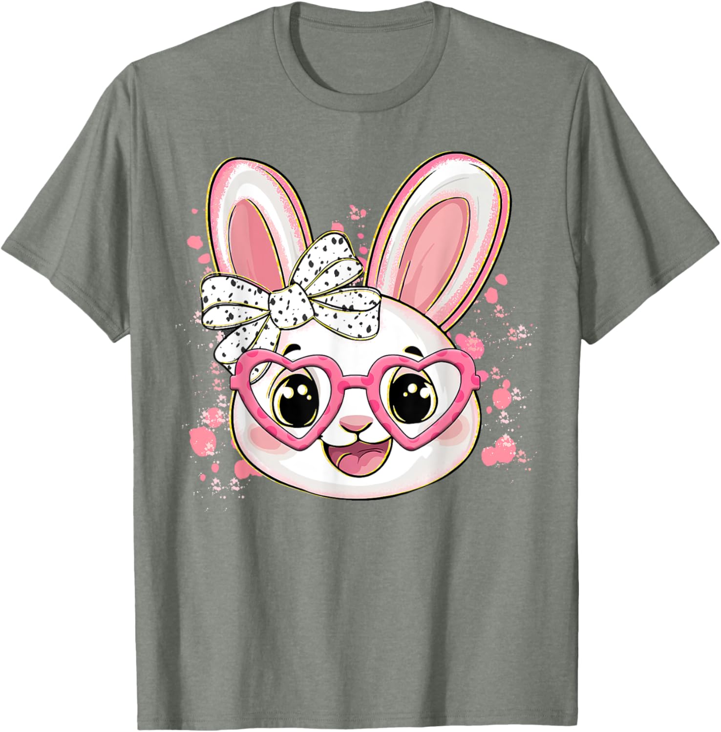 Happy Easter Bow Bunny Glasses T-Shirt for Women and Girls - 14