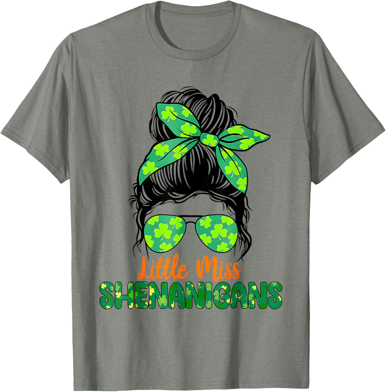 Messy Bun Little Miss Shenanigans St Patricks Day T-Shirt for Girls - 14