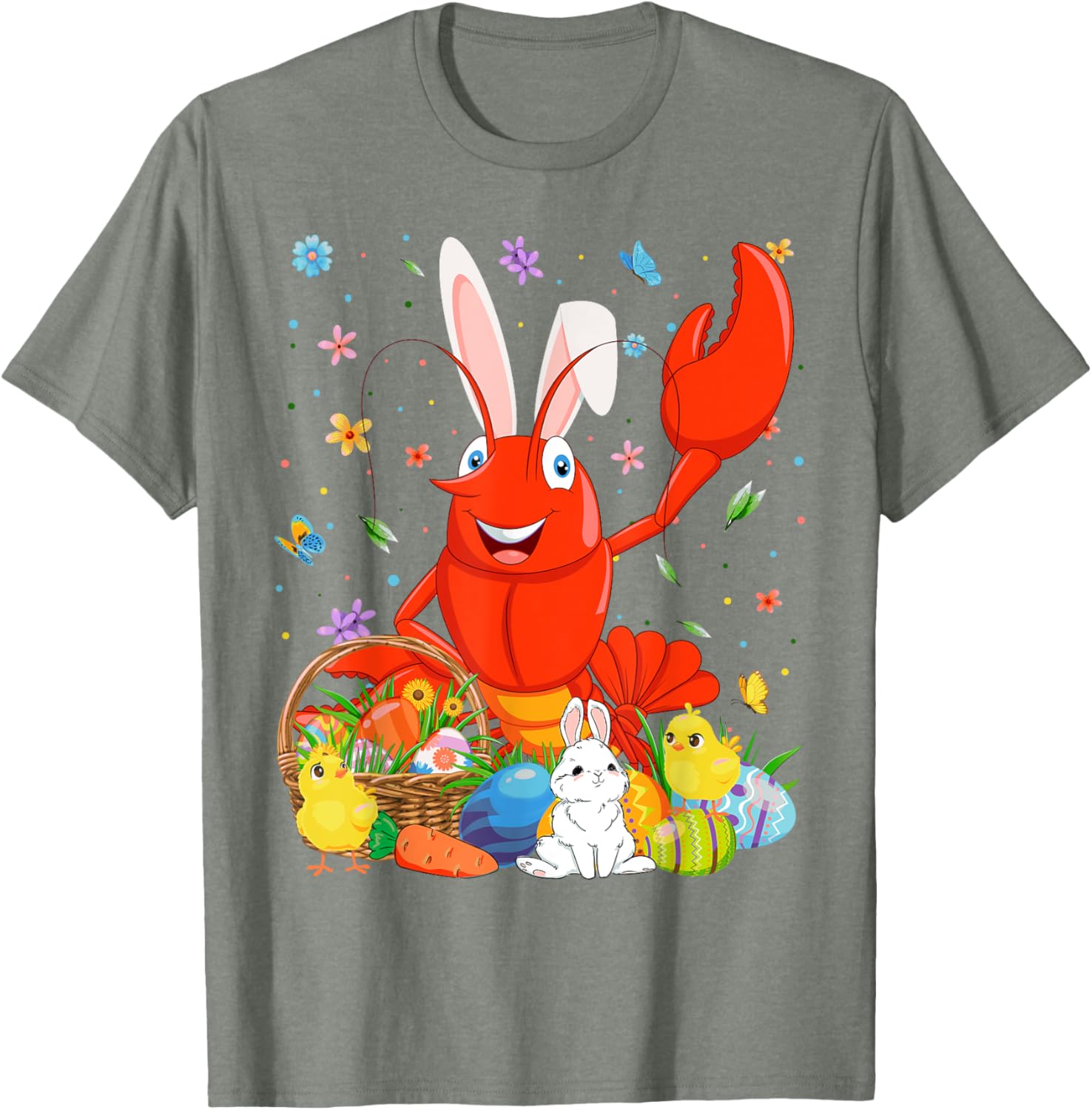 Cute Crawfish Bunny Ears Easter Eggs Basket T-Shirt for Happy Easter Day - 8